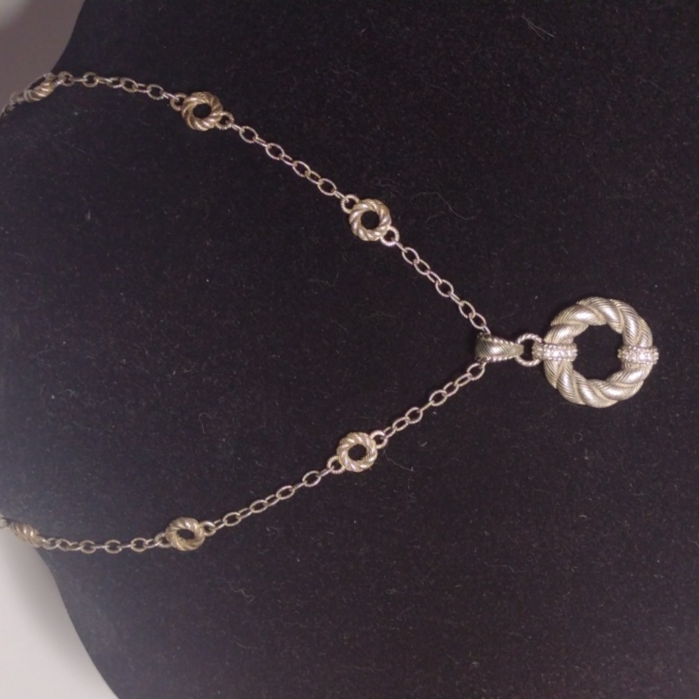 Judith Ripka SS Diamonique Station Necklace and Circle Enhancer